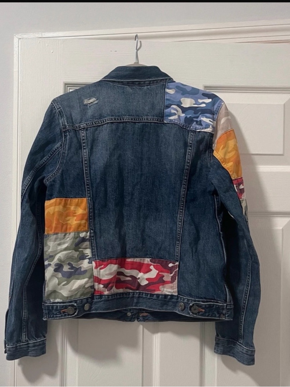 Denim Patchwork Jacket with Multicolor Camo Panels